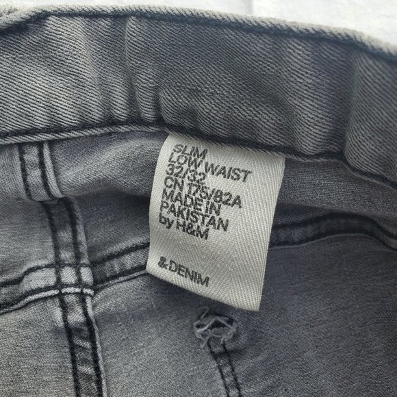 H&M &Denim Slim Low Waist Stretch Heathered Black Grey Jeans - 32W 30L - Picture 9 of 13